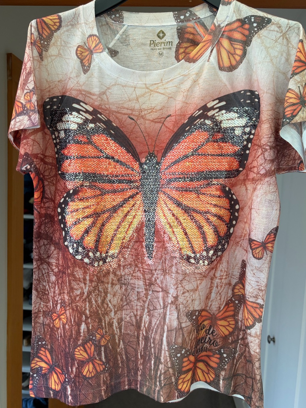 Vintage Pierim Rio de Janeiro Butterfly Graphic Top - Embellished Rhinestone